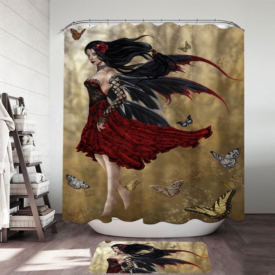 Fantasy Shower Curtain Art Butterflies and Attractive Flamenco Fairy