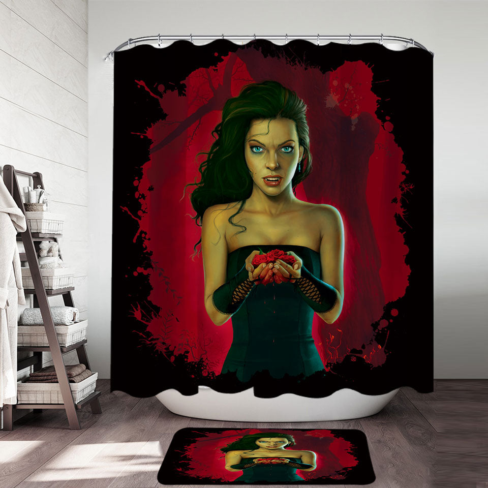Fantasy Vampire Art Blood Roses Vampirette Shower Curtain