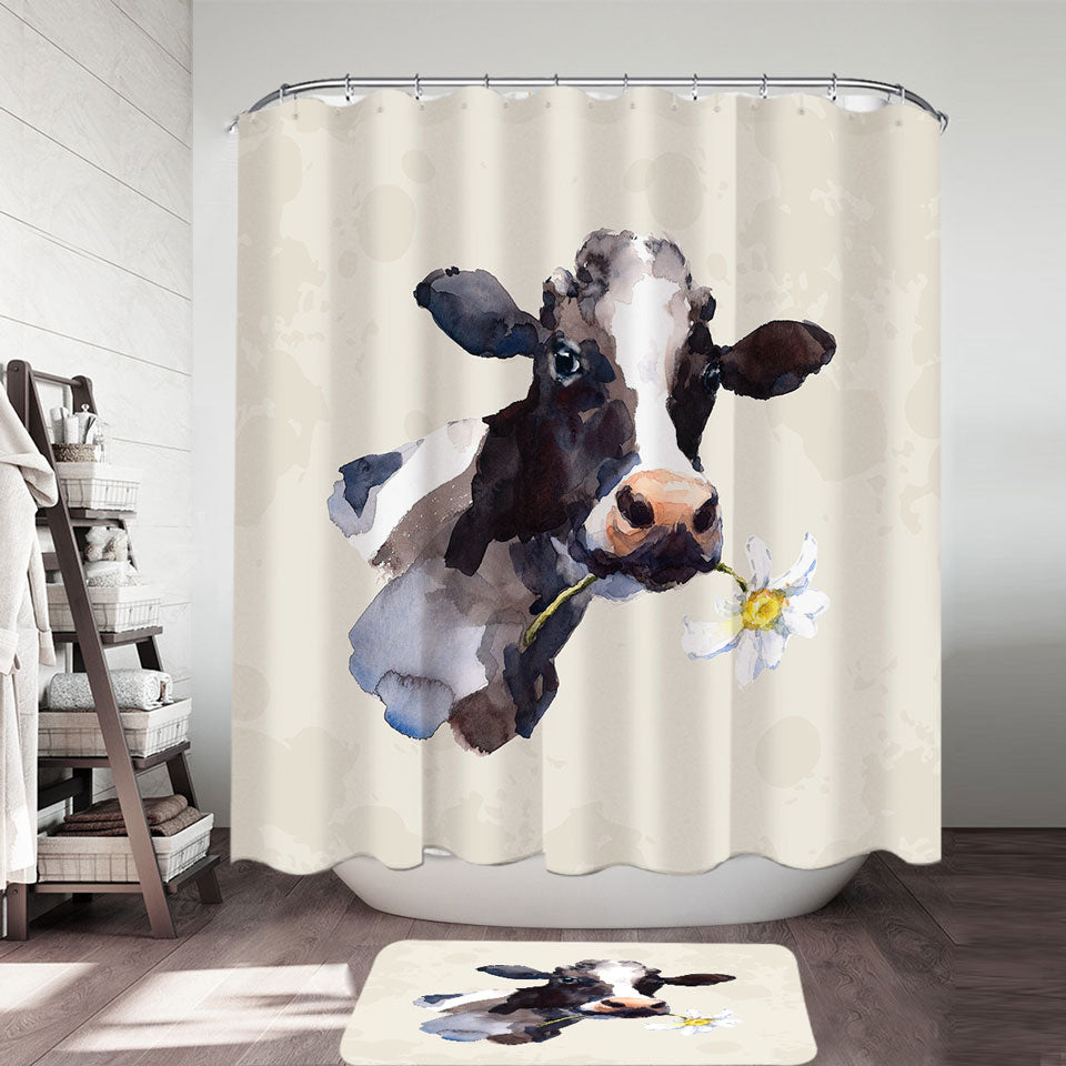 Farm Animals Shower Curtains with White Flower Cow Shower Curtain