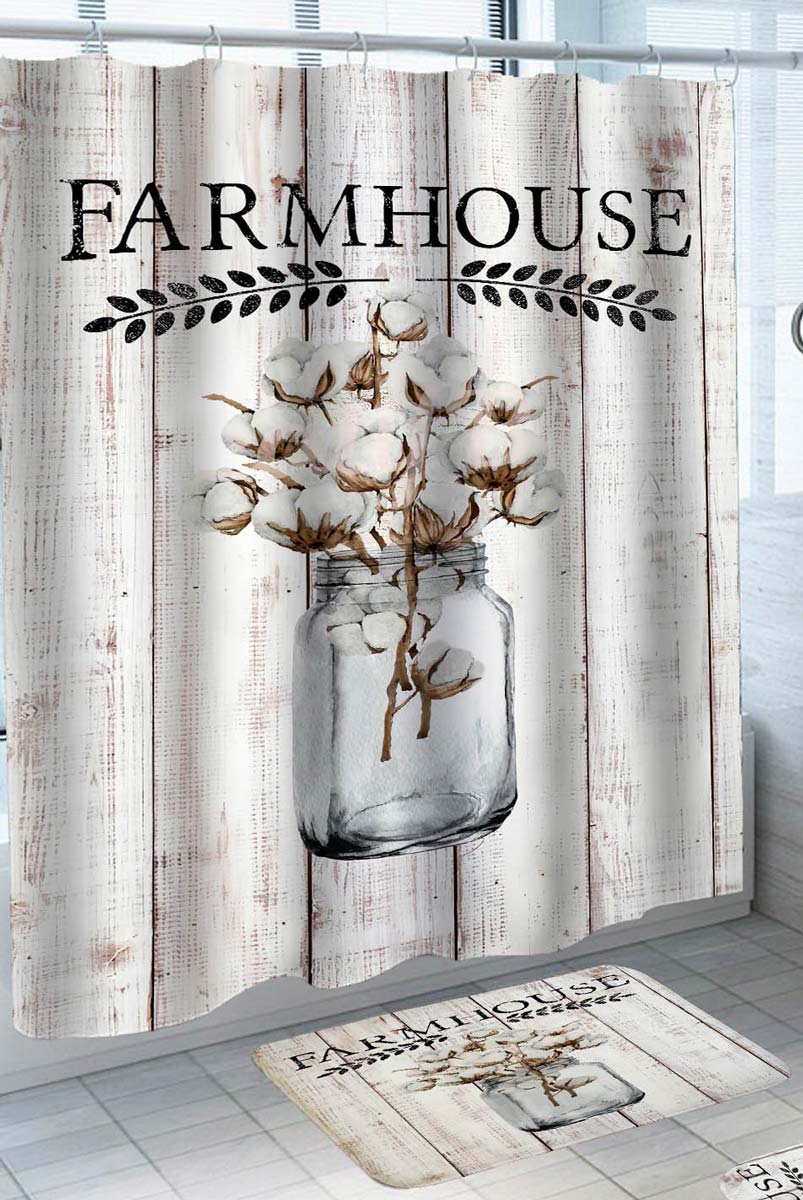 Farmhouse Shower Curtain Wood Deck and Cotton