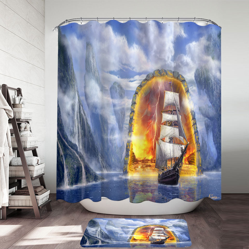 Fiction Art Ship Shower Curtains Fjord Portal