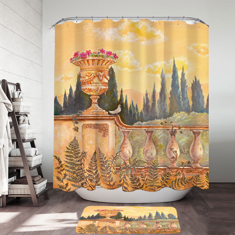 Fine Shower Curtains Art Painting Beautiful Terrace Facing the Forest