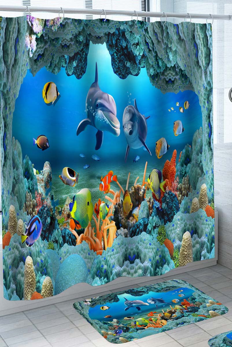 Fish and Dolphins in the Coral Reef Shower Curtain