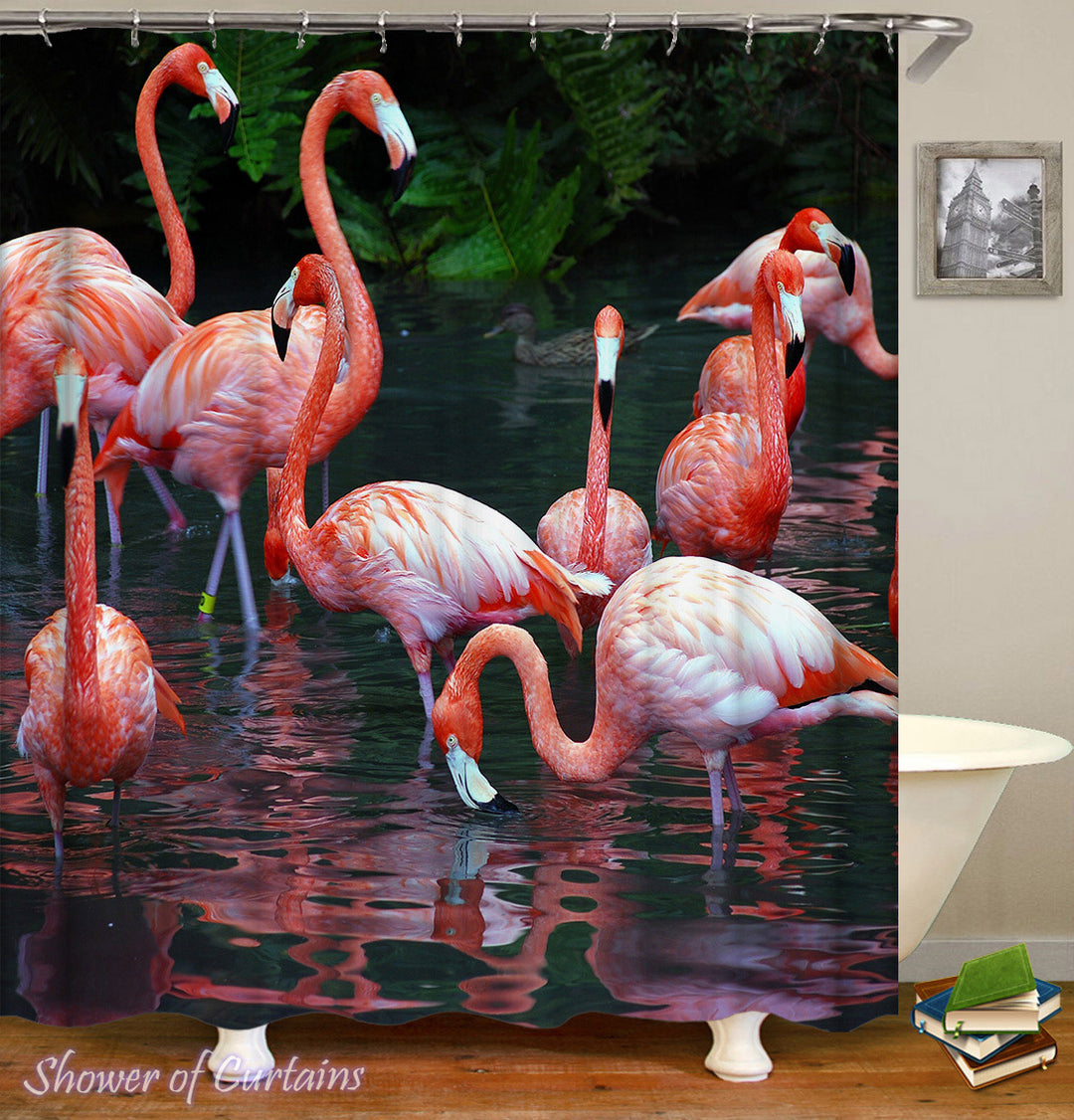 Flamingo Shower Curtain - Flamingos' Lake
