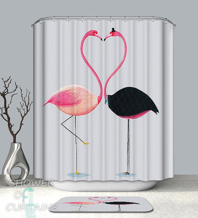 Flamingo Shower Curtain - Heart Shape Flamingos