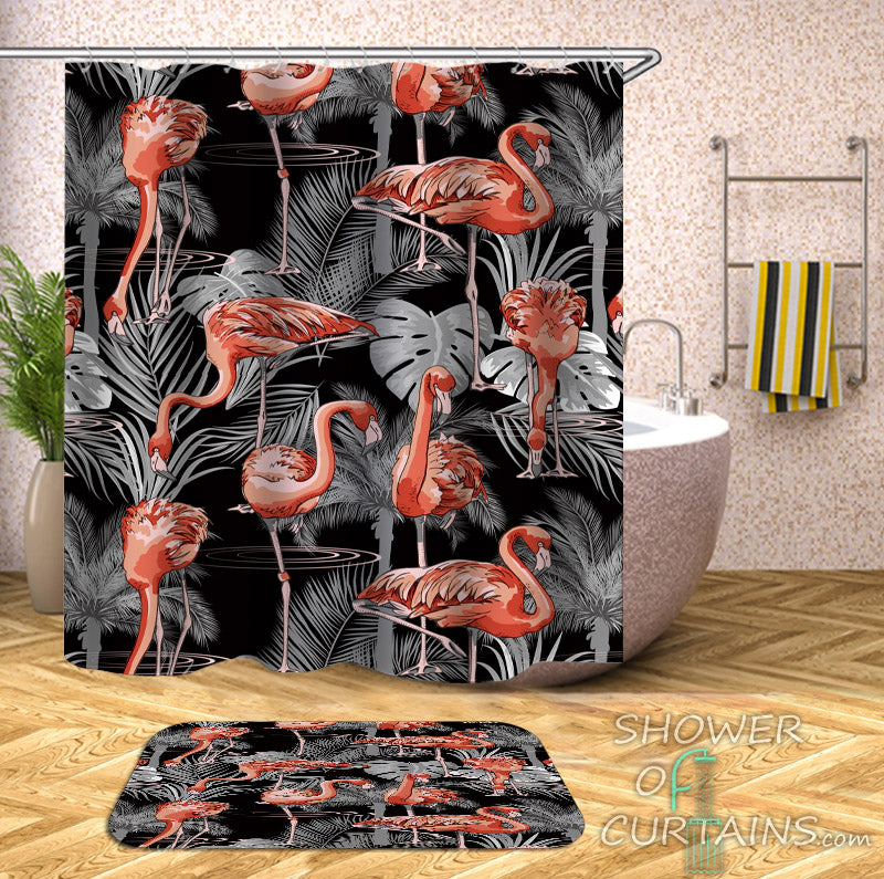 Flamingo Shower Curtain Features Flamingos In The Dark