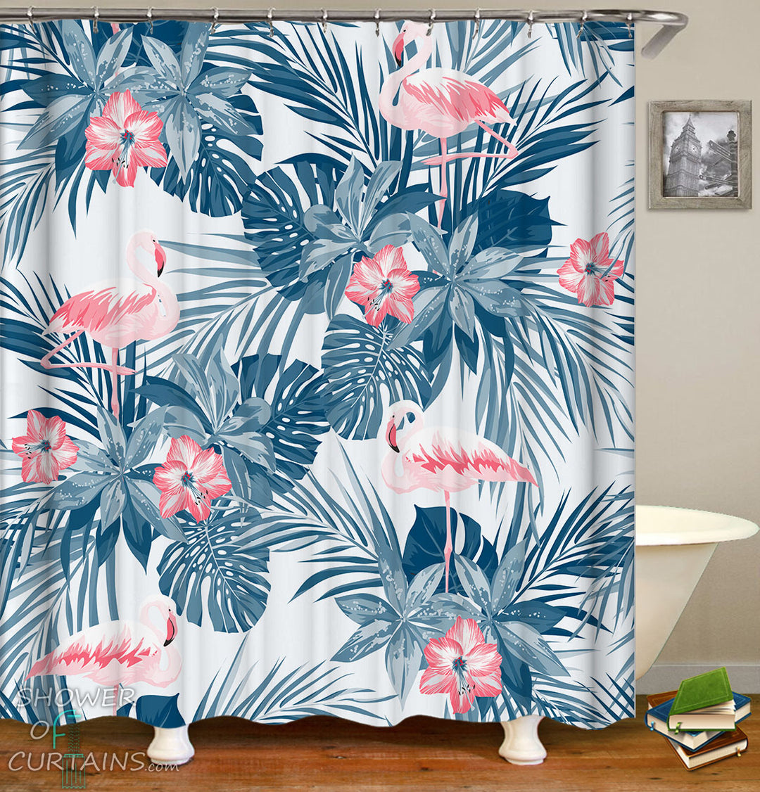 Flamingo Shower Curtain of Bright Flamingo And Tropical Green