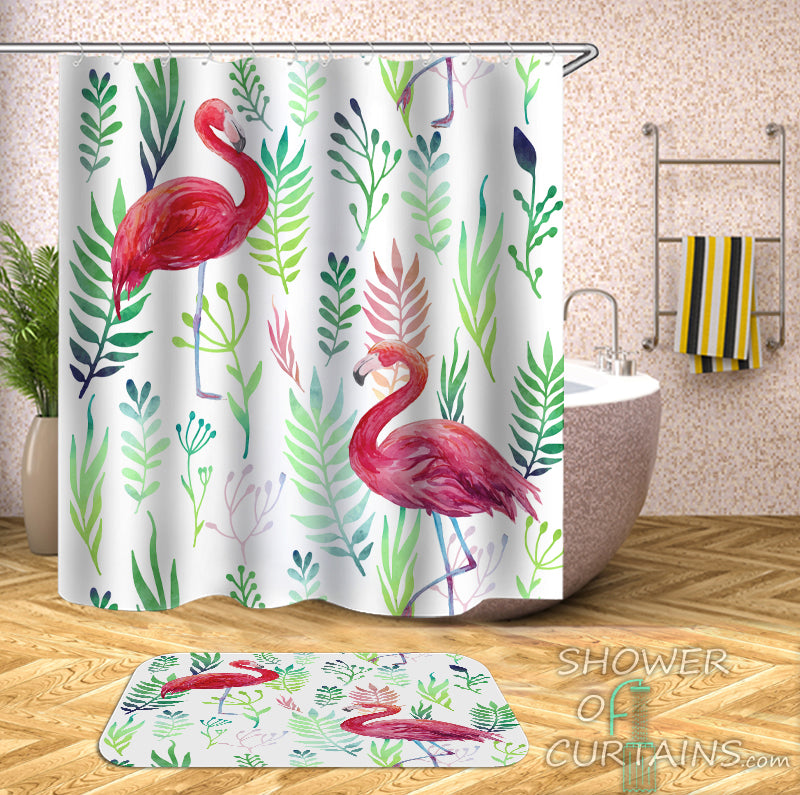 Flamingo Shower Curtain of Two Flamingos