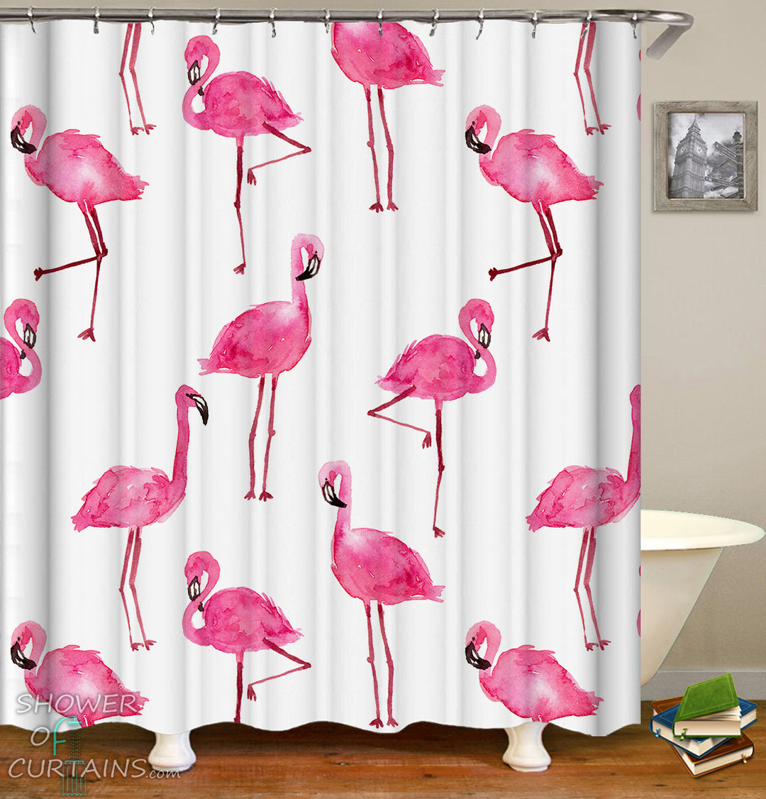 Flamingo Shower Curtain of Watercolor Flamingo Pattern