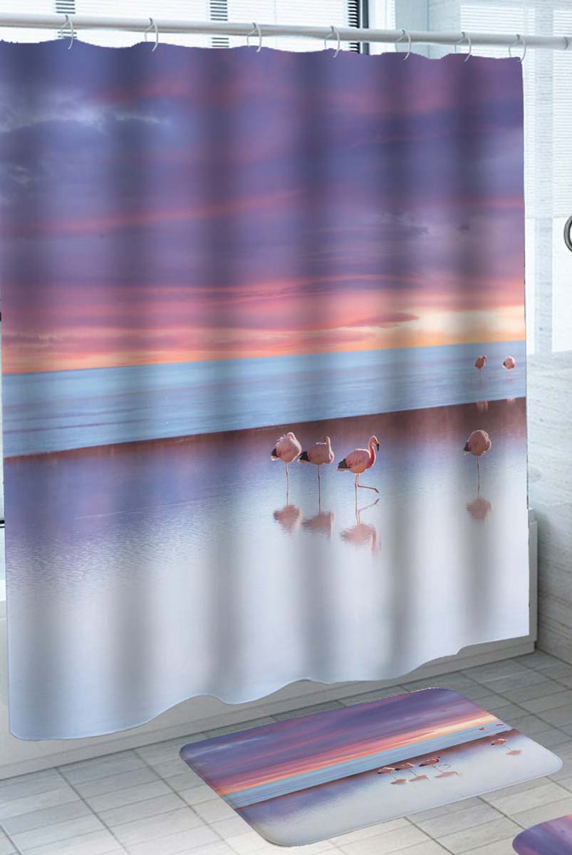 Flamingos Lake at Sunset Shower Curtain