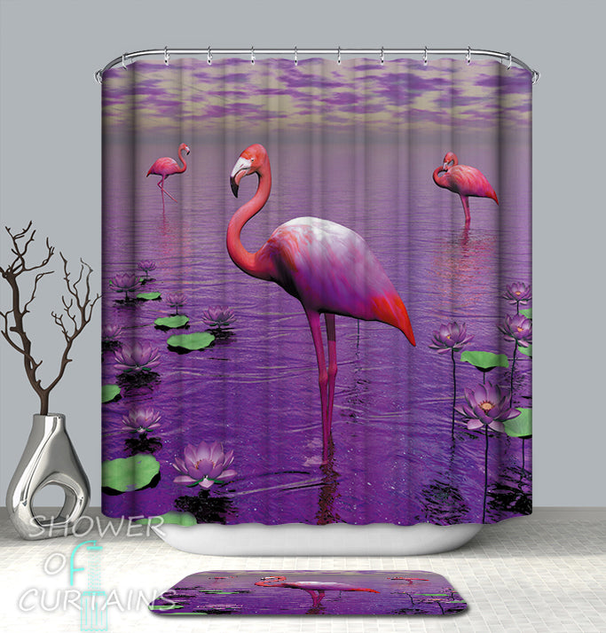 Flamingos And Purple Shower Curtain
