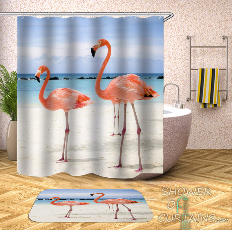 Flamingos On The Beach Shower Curtain