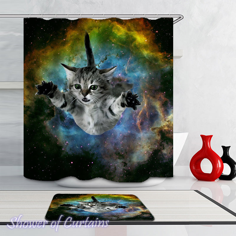 Floating In Space Cat Shower Curtain