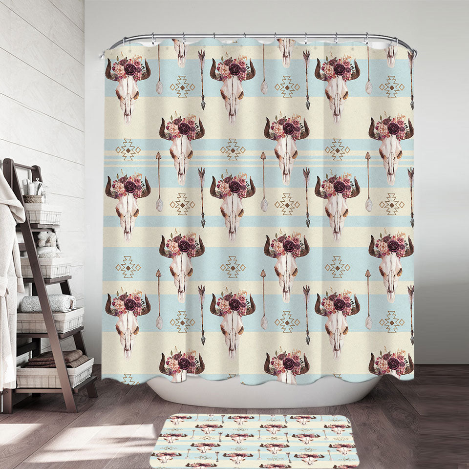 Floral Bull Skull Native Shower Curtains