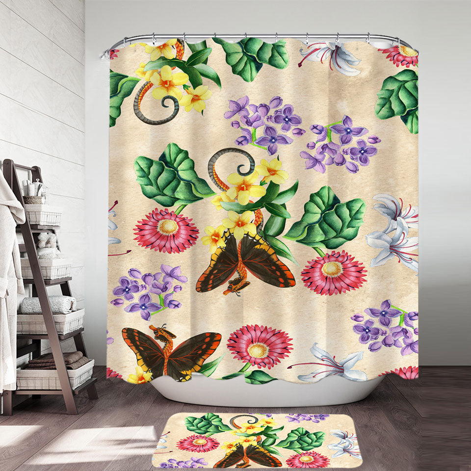 Floral Butterflies Dragons Inexpensive Shower Curtains