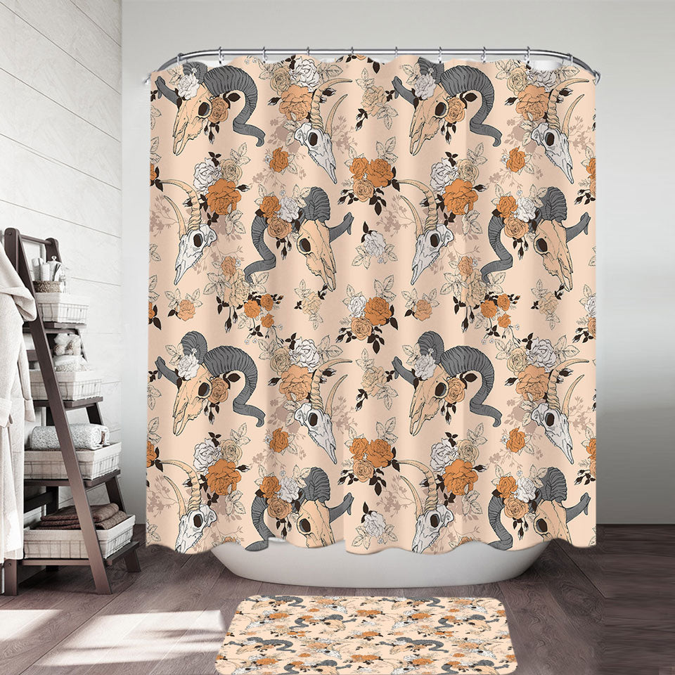 Floral Goat Skulls Shower Curtain