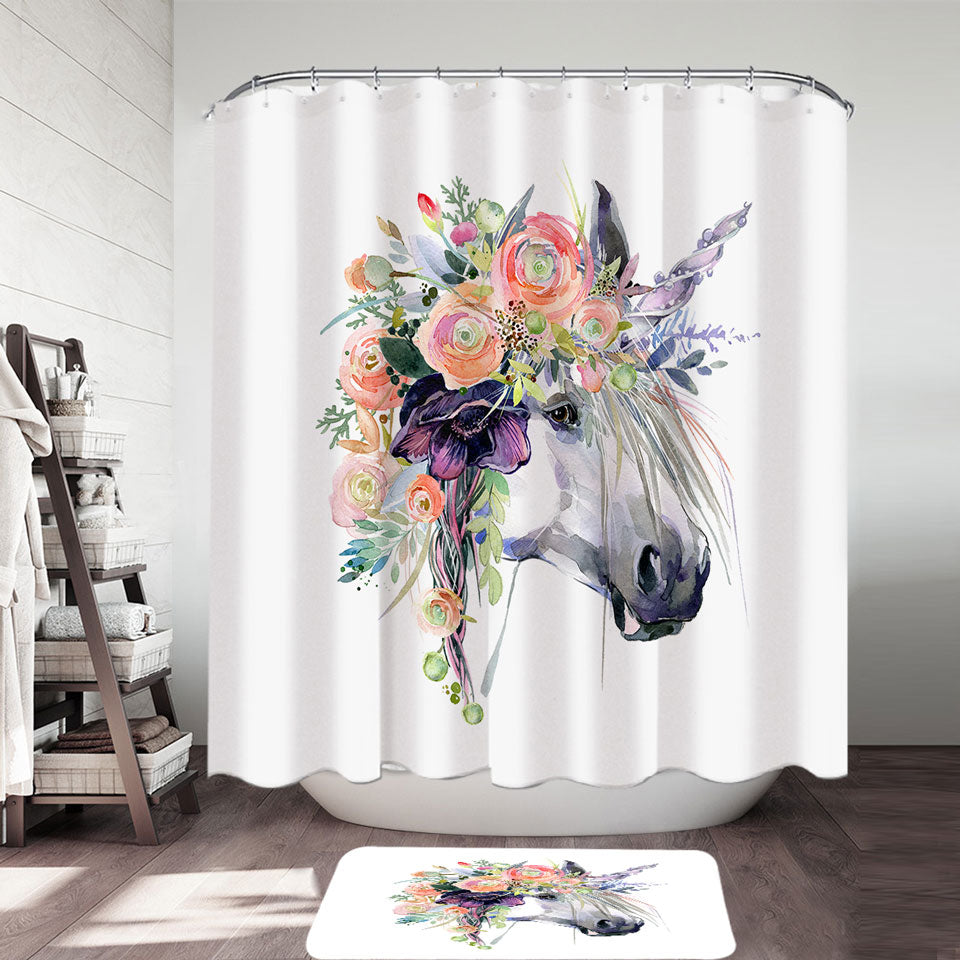 Floral Head Unicorn Shower Curtains