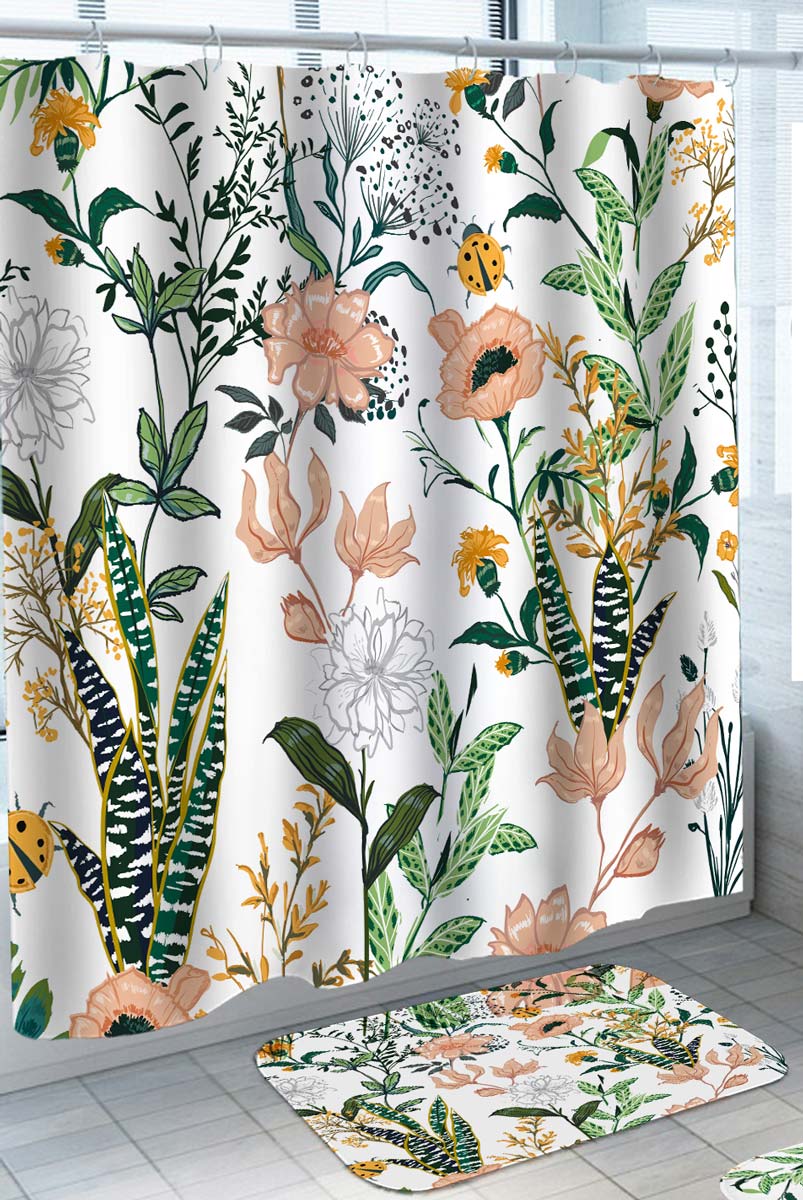 Floral Shower Curtains Nice Pinkish and Green Floral Garden