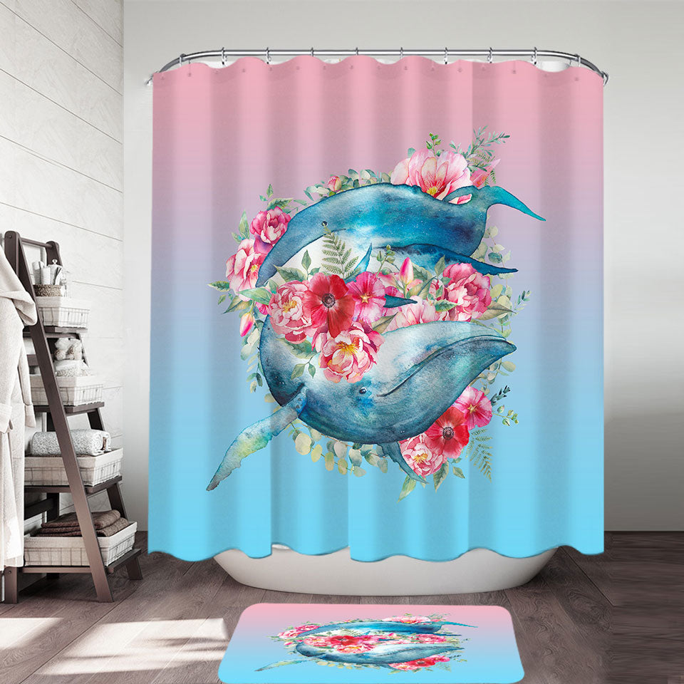 Floral Whales Shower Curtain
