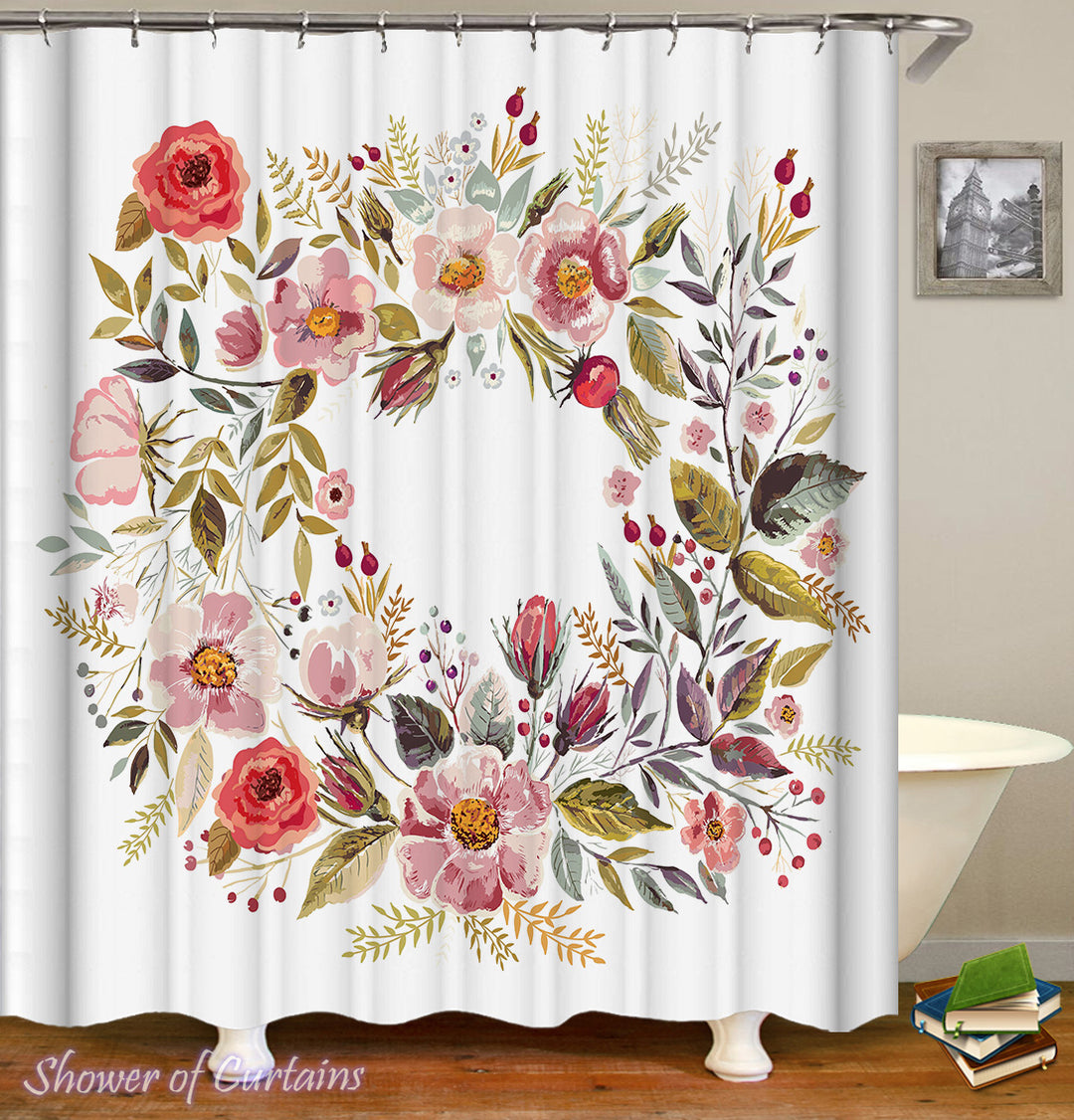 Floral Shower Curtain - Circle Of Flowers
