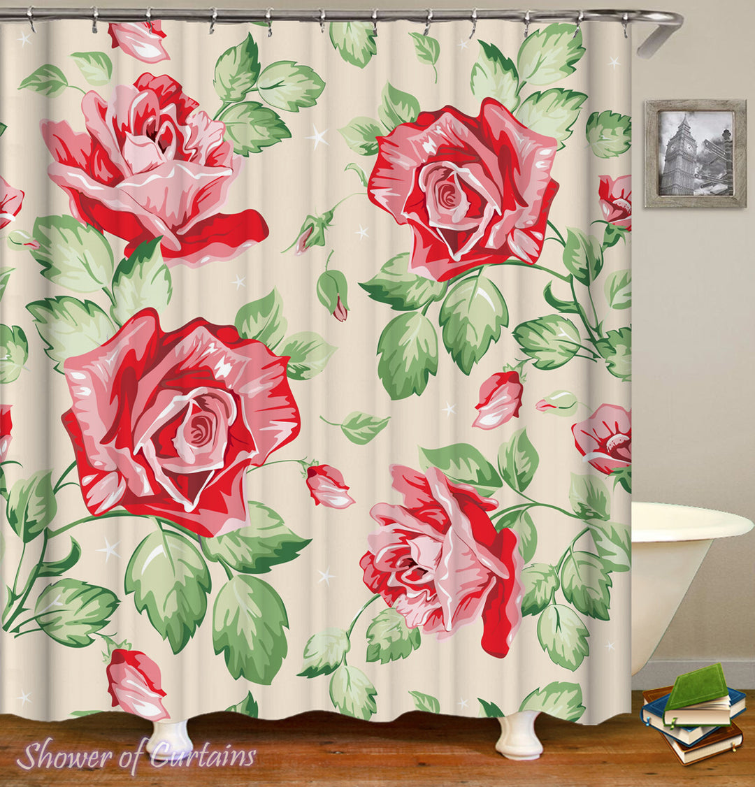 Floral Shower Curtain - Classic Roses Drawing