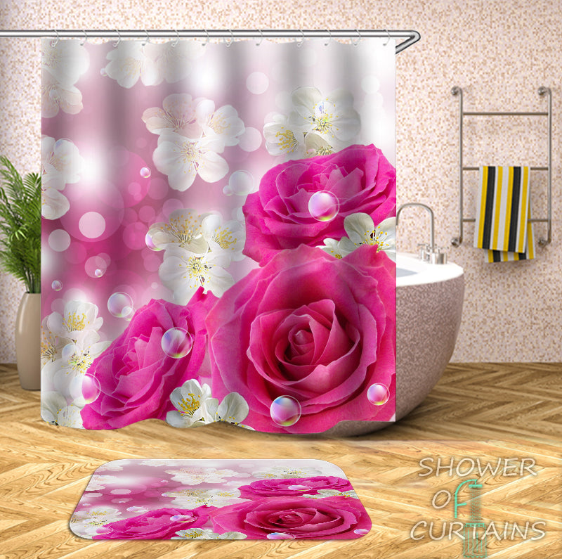 Floral Shower Curtain - White And Pink Shower Curtain