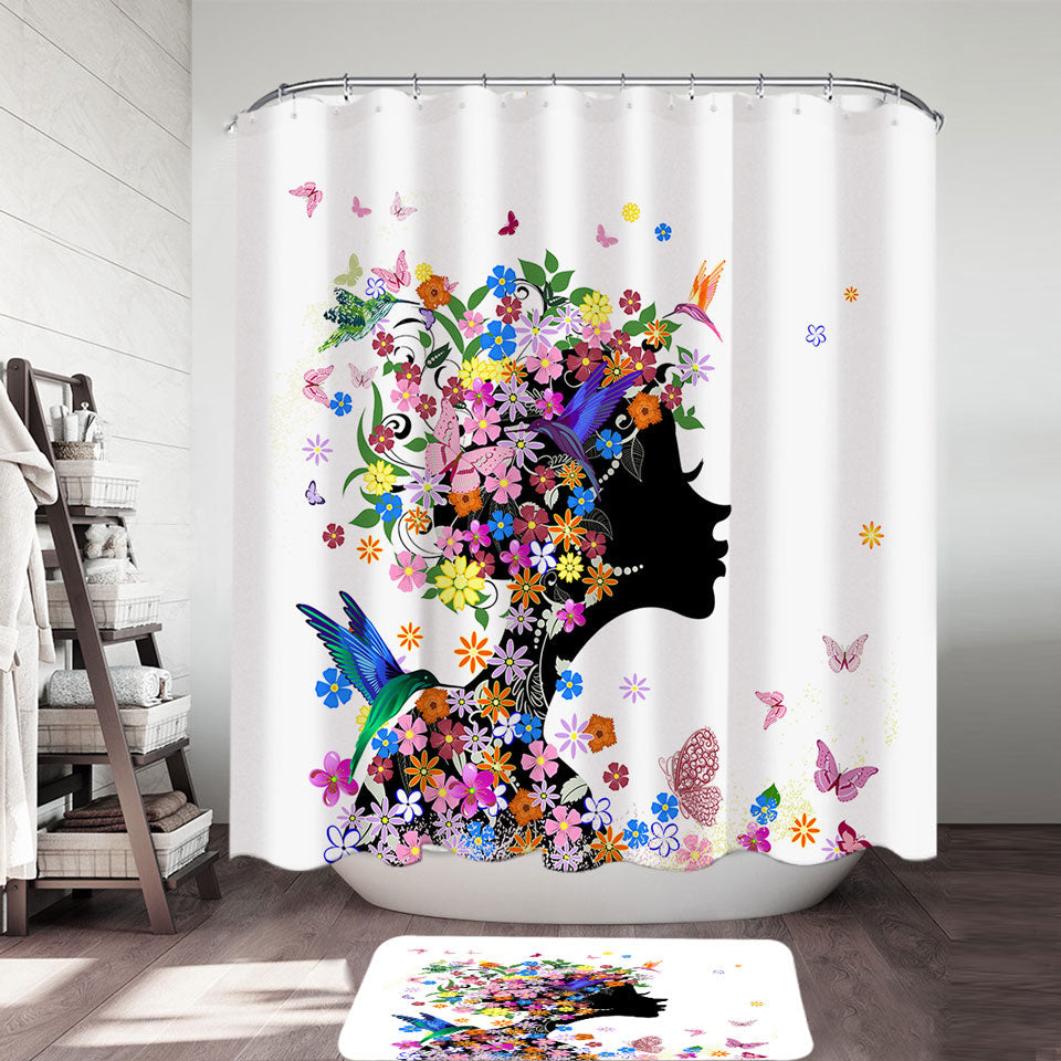 Flower Girl and Hummingbirds Shower Curtain