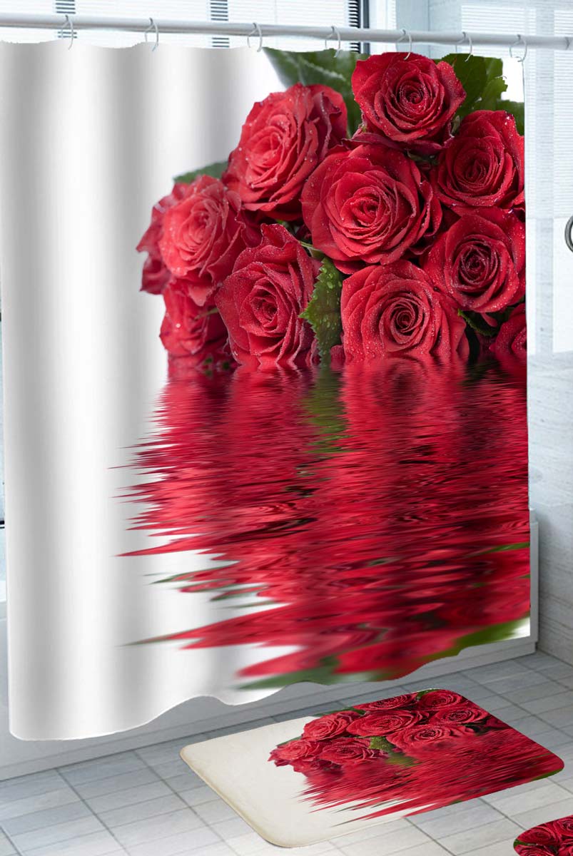 Flower Shower Curtain with Bouquet of Roses on Water