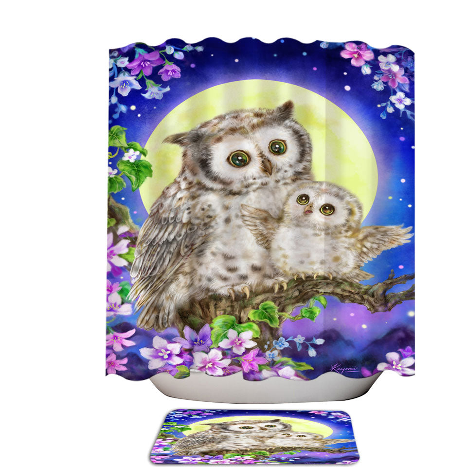 Flowers and Moonlight Owls Shower Curtains Unique