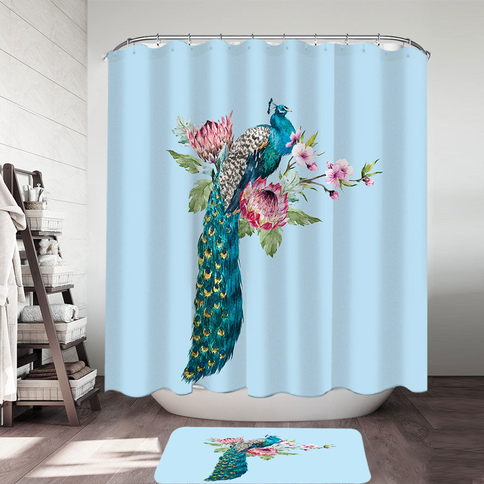 Flowers and Peacock Shower Curtain