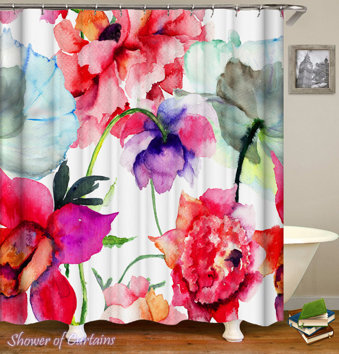 Flowers Water Painting - floral shower curtain