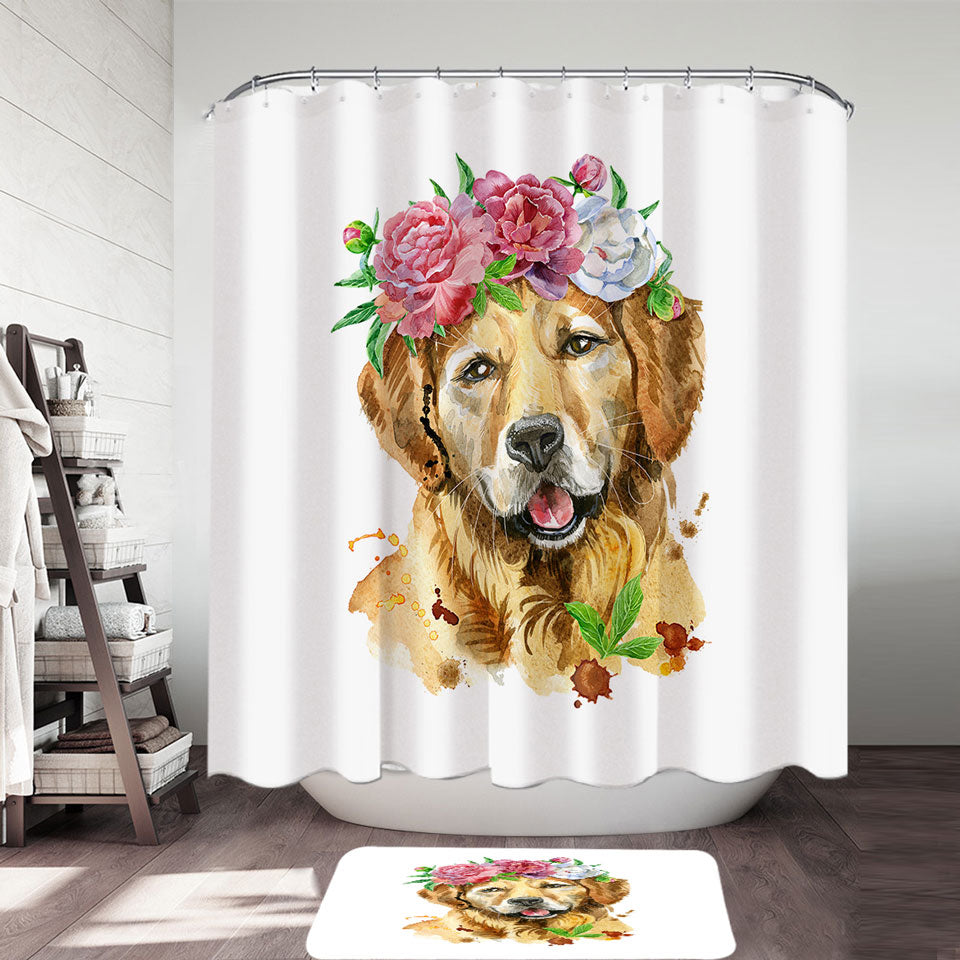 Flowery Labrador Dog Shower Curtain