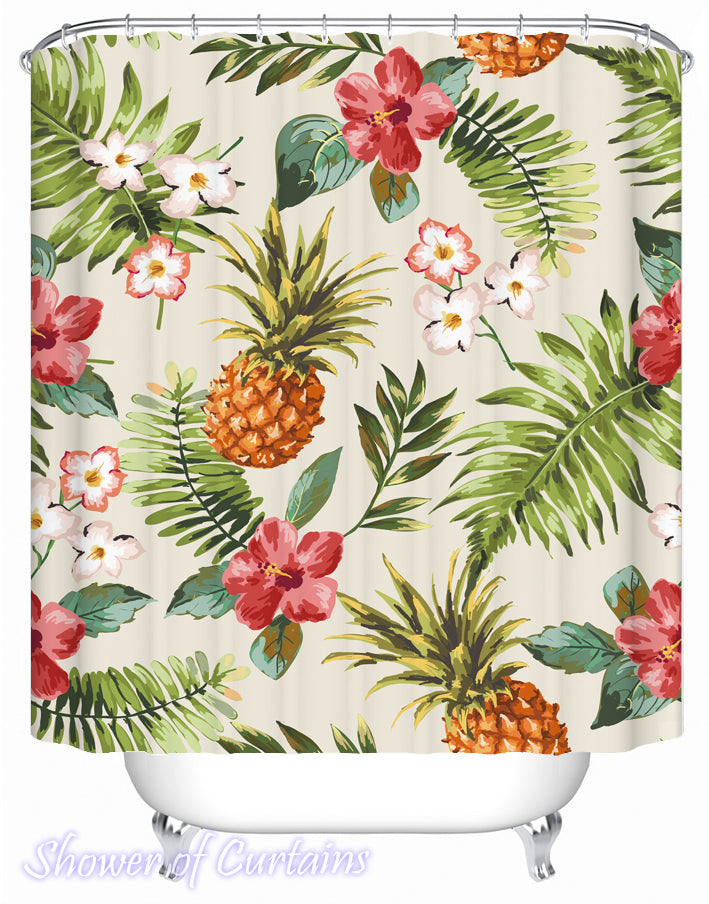 Flowery Pineapple Shower Curtains