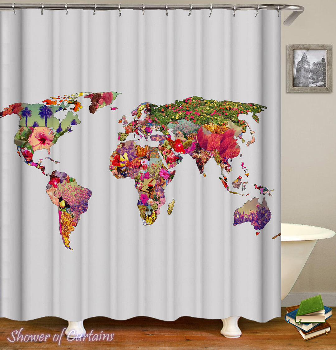Flowery World Map Shower Curtain