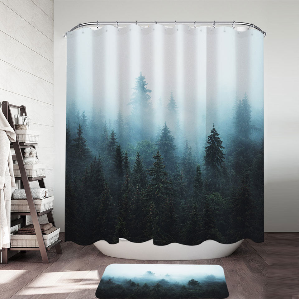 Foggy Pine Forest Shower Curtain