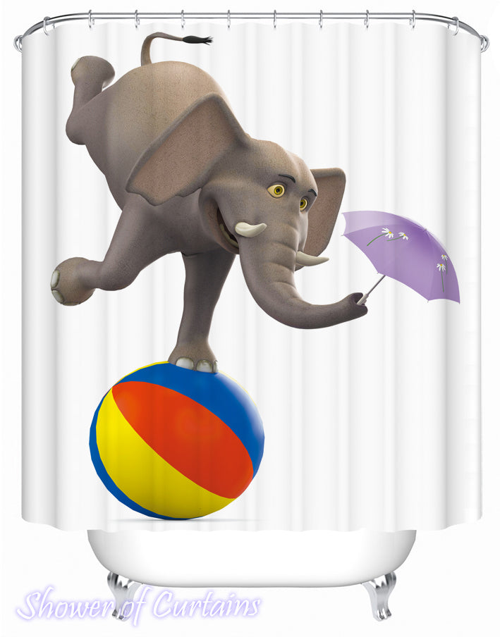 Funny shower curtains of foolish elephant character 