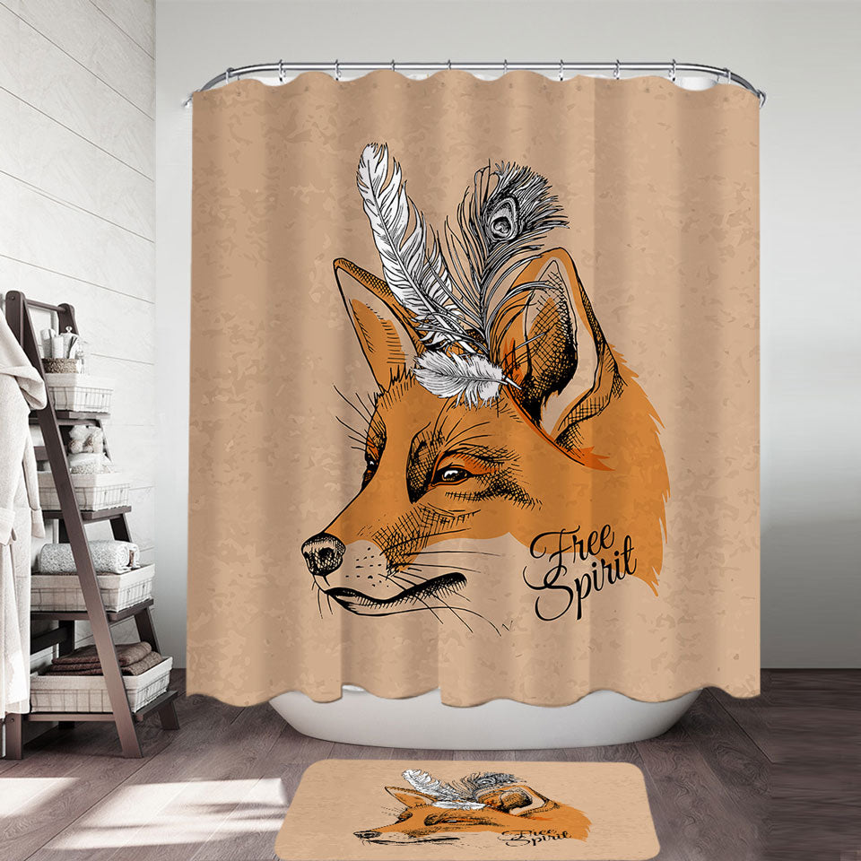 Free Spirit Feathers Fox Fabric Shower Curtains