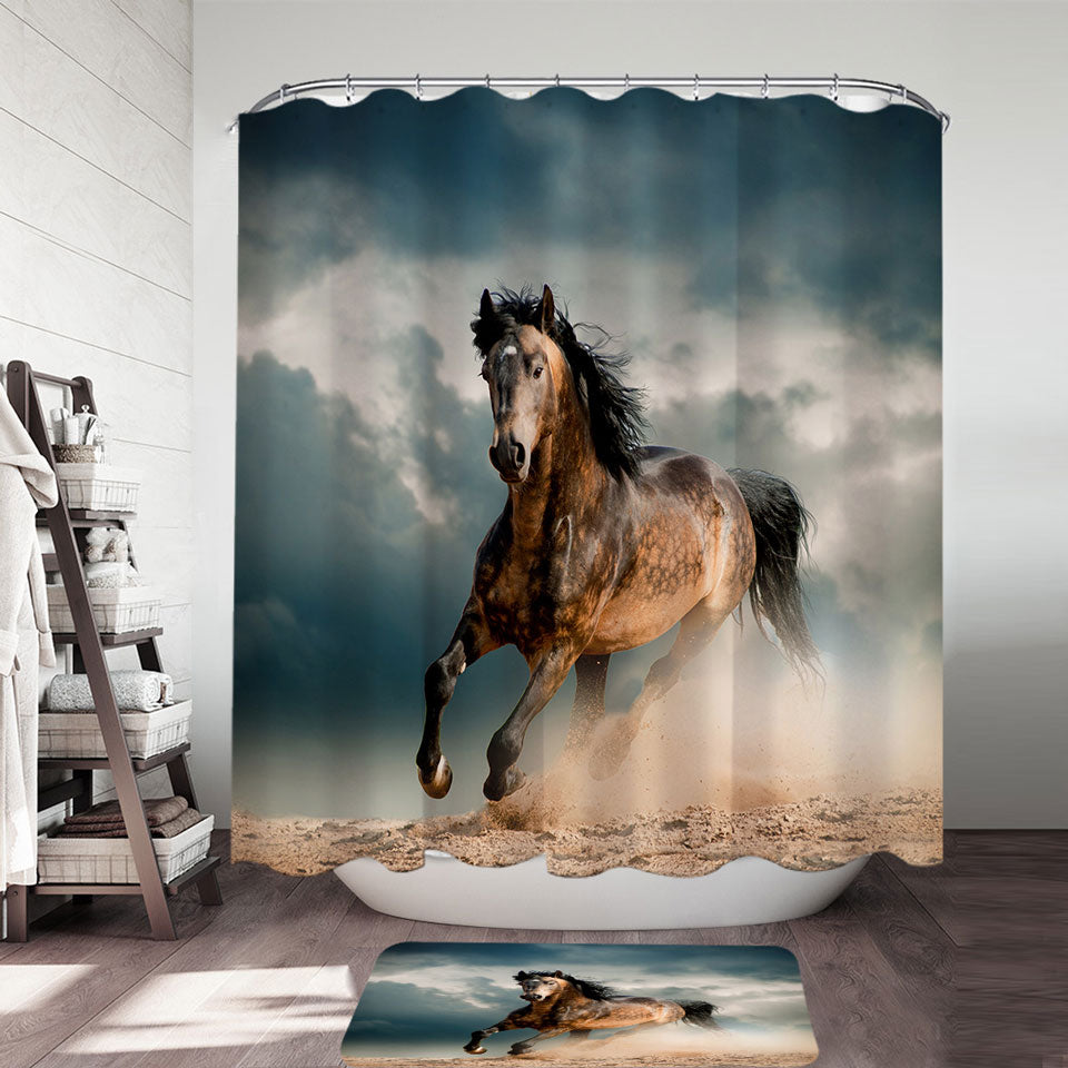 Free Spirit Running Horse Fabric Shower Curtains and Bathroom Mats