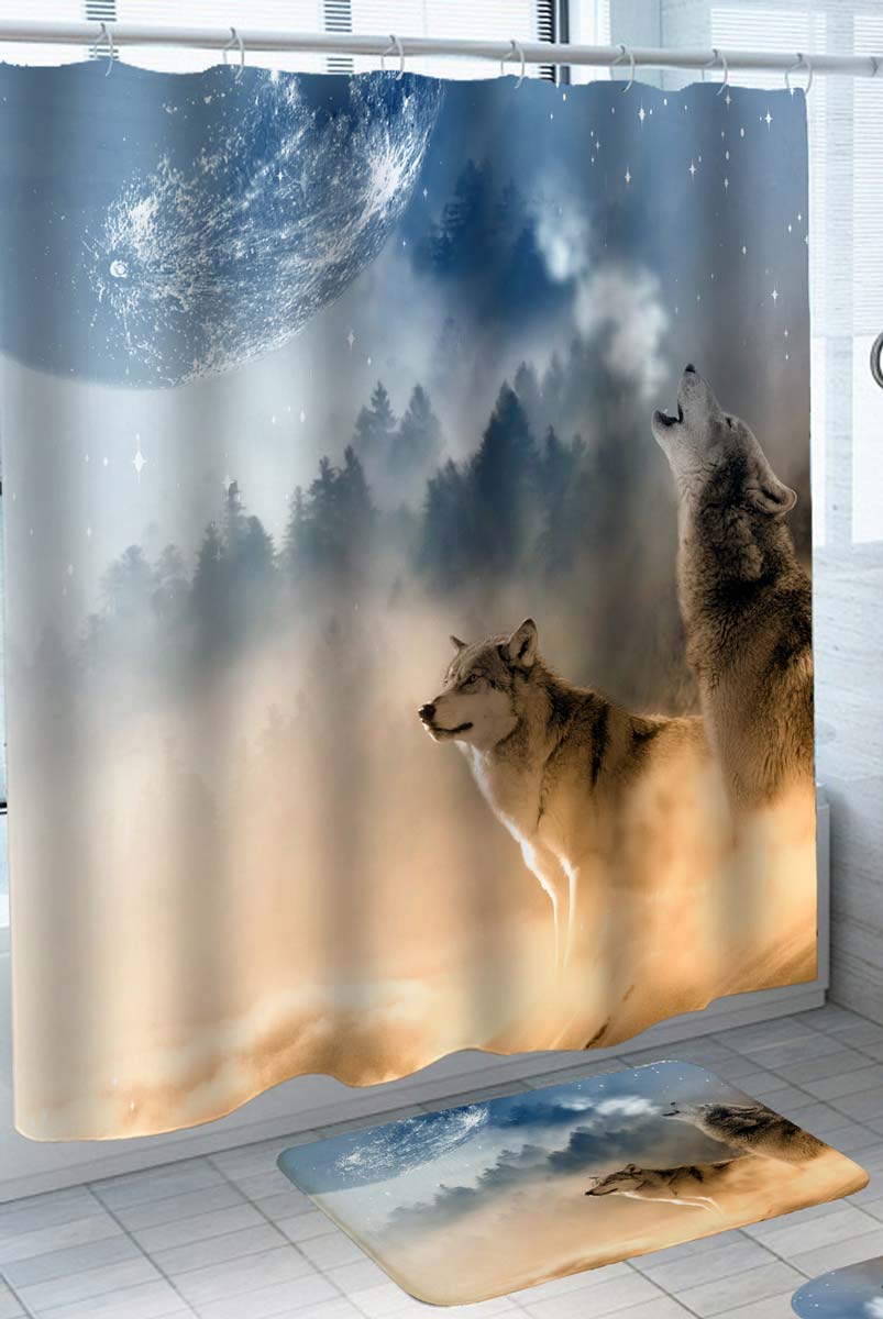 Freezing Sunset Wild Wolves Shower Curtain with Wild Animals