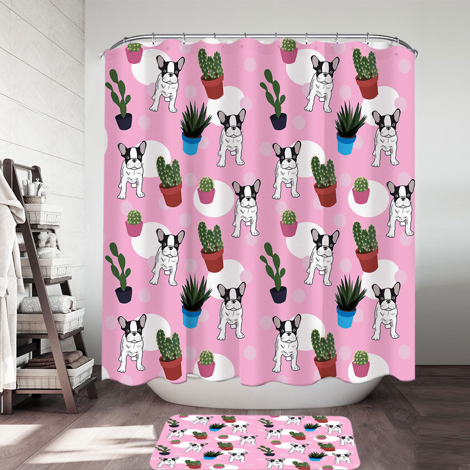 French Bulldog and Cactus Shower Curtains