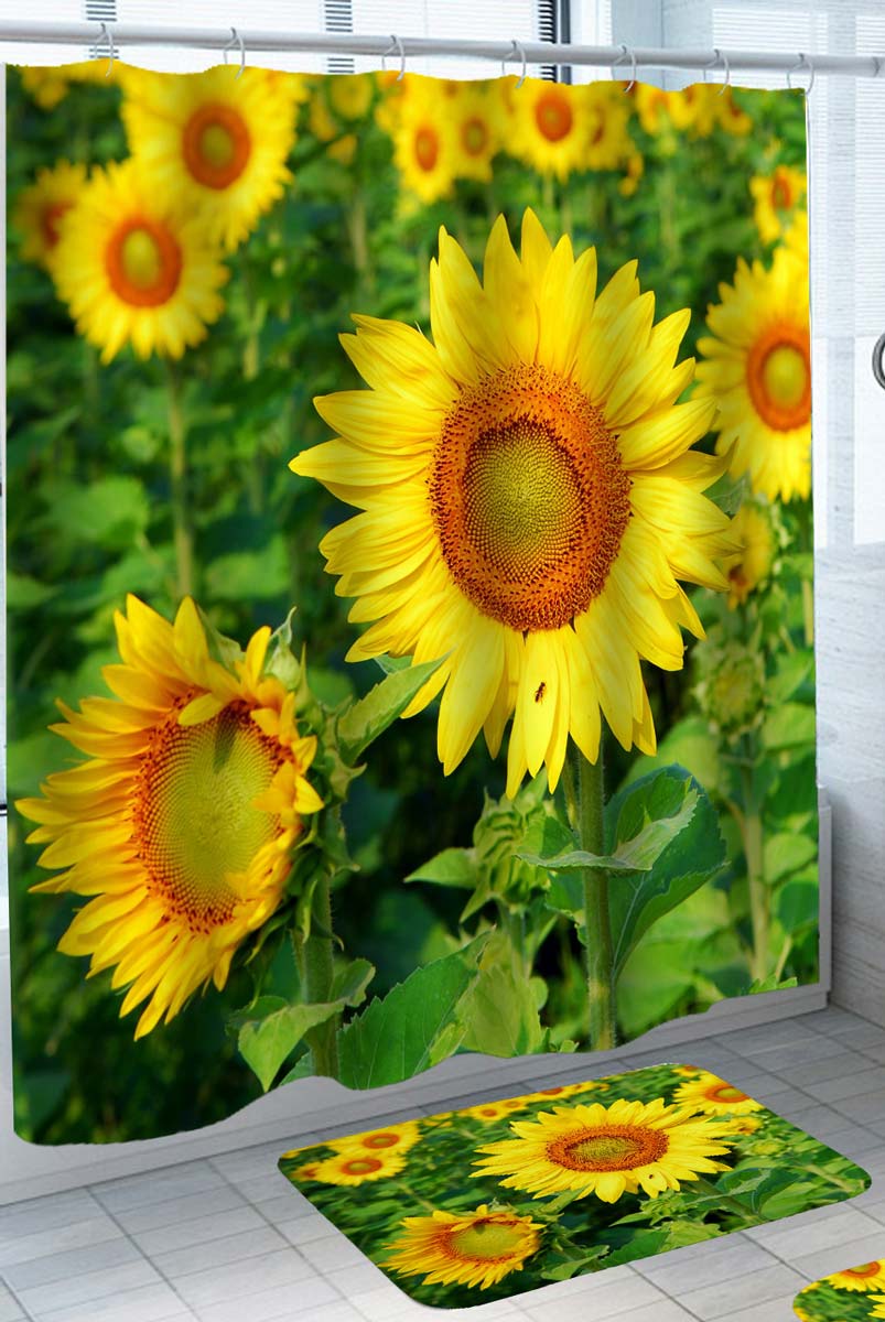Fresh Green and Yellow Sunflowers Shower Curtains