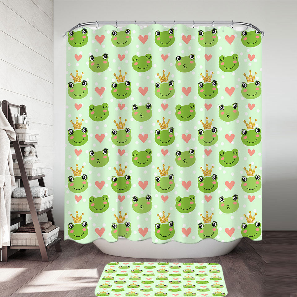 Frog Shower Curtains King Frog and Cute Frog with Hearts