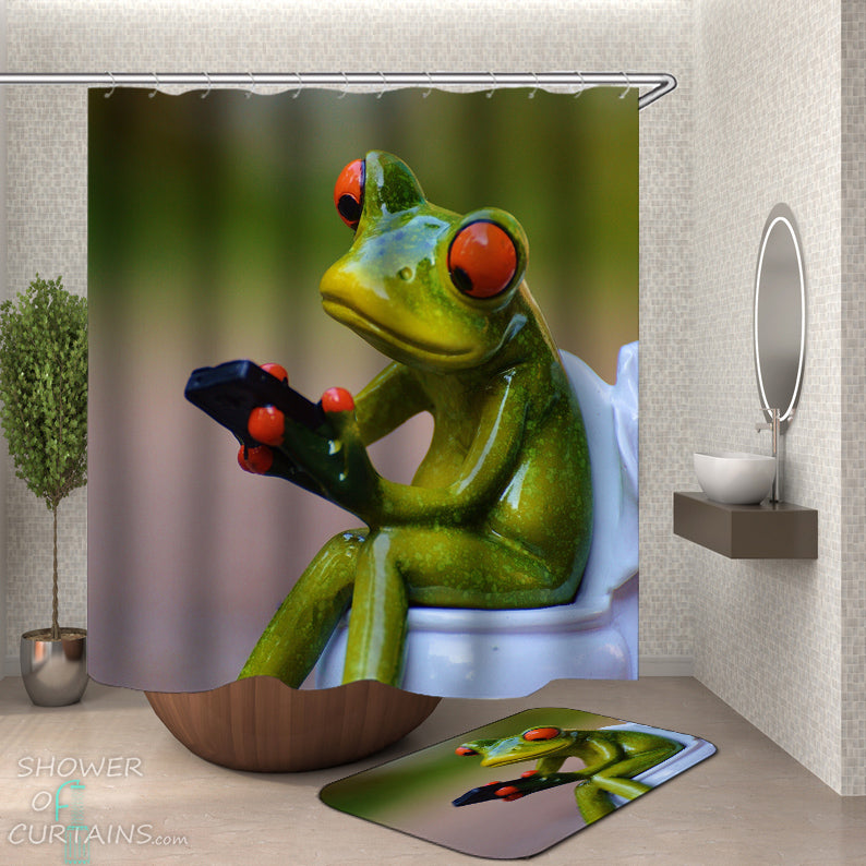 Feelyou Frog Bath Curtain Kids Kawaii Decor Shower Curtain Frog Mushrooms  Bathroom Shower Curtain Set for Boys Botanica Cute Mushroom Decor Green Red