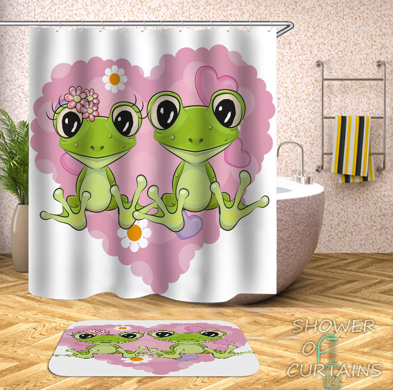 Frog Shower Curtain of Lovely Cartoon Frogs