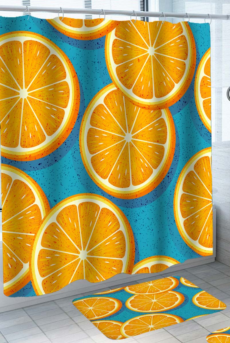 Fruit Shower Curtain Orange Slices over Blue