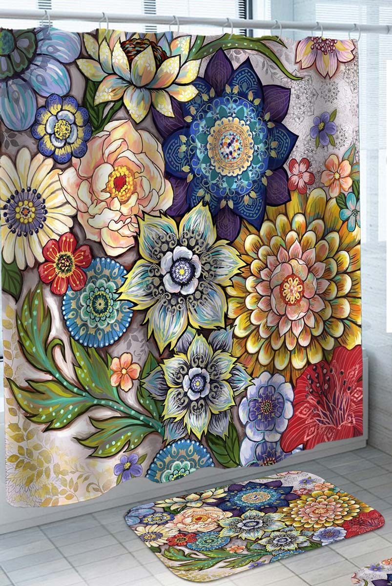 Full of Colorful Tropical Flowers Shower Curtains