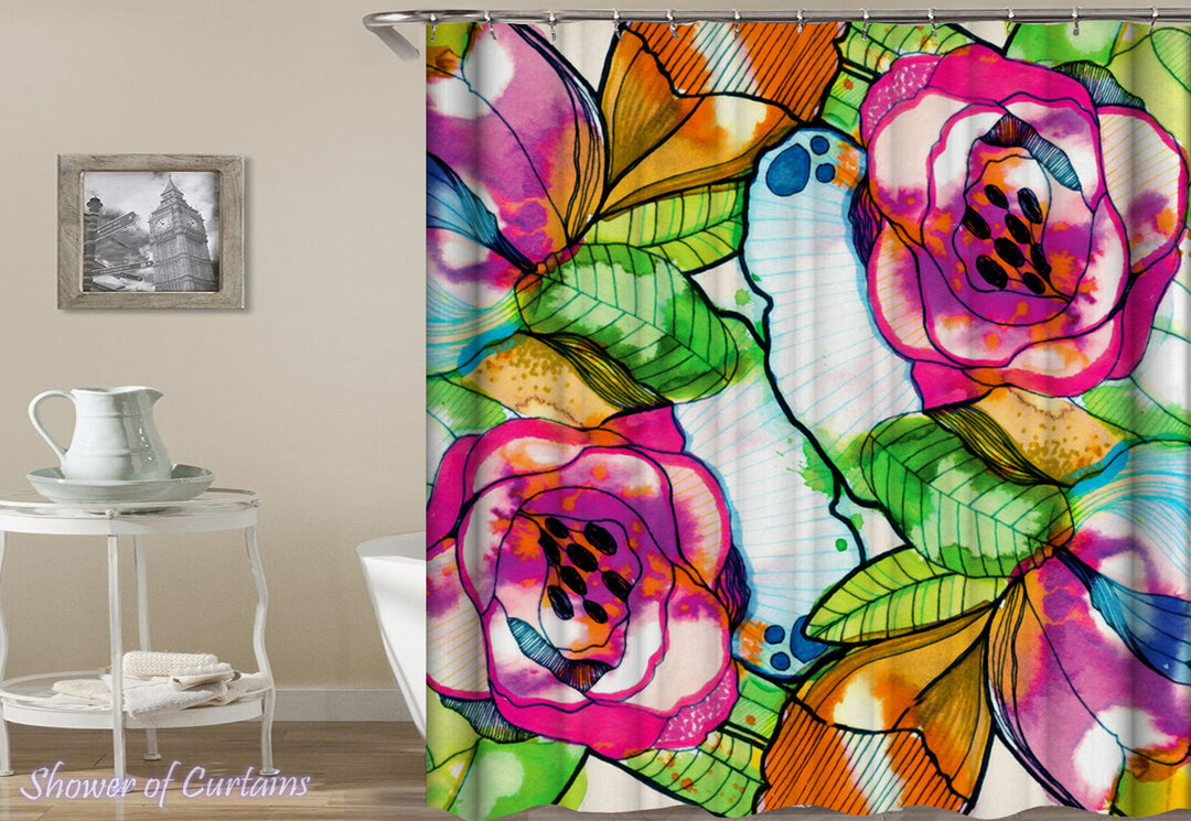 Full Of Colors Flowers And Leaves Shower Curtain print