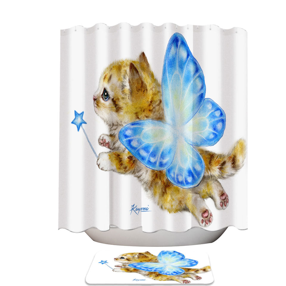 Fun Cats Cute Blue Fairy Kitten Shower Curtain