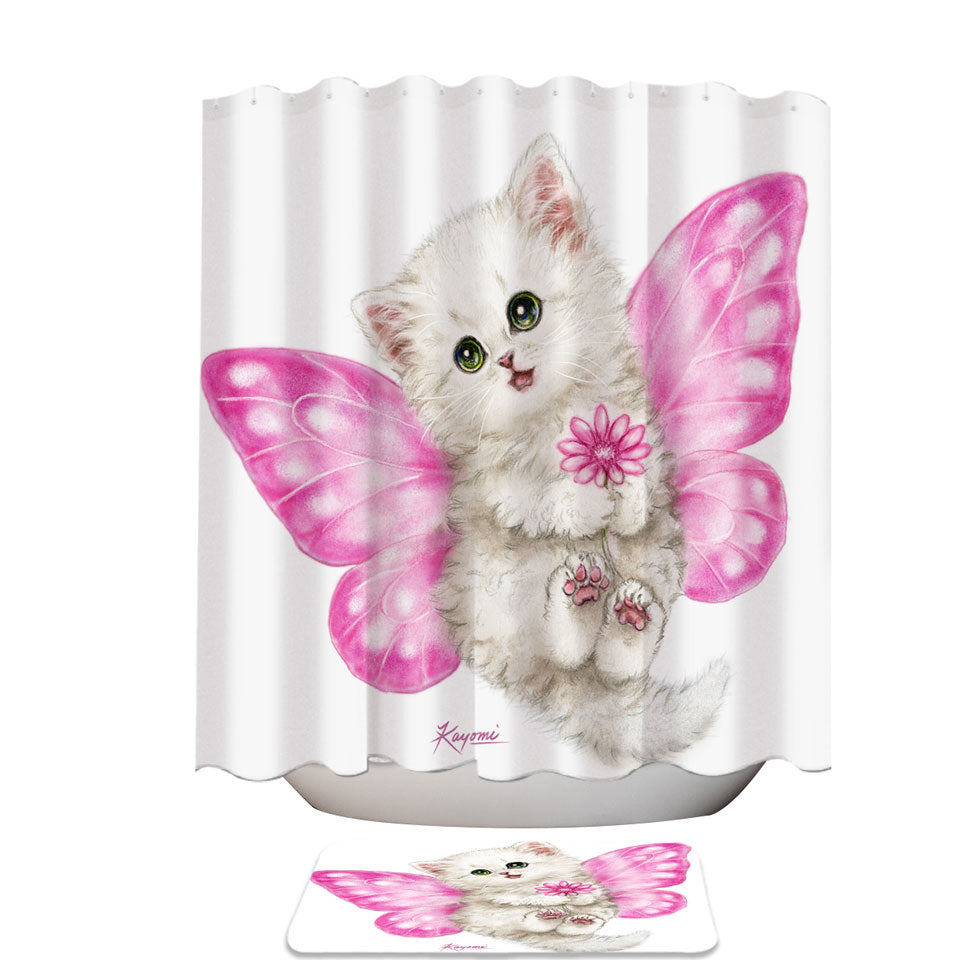 Fun Cats Cute Pink Fairy Kitten Shower Curtains