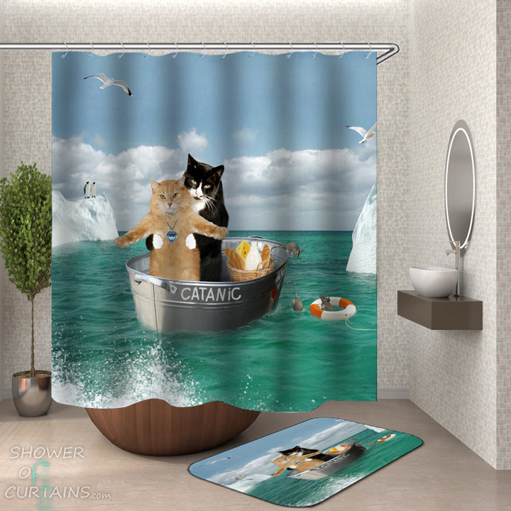 Funnt Shower Curtains - "œCatanic" Cat Shower Curtain